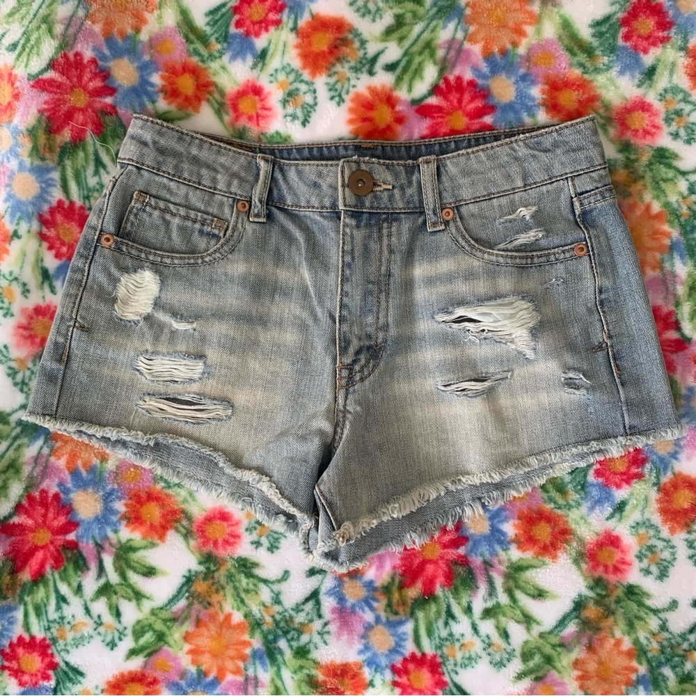 Women’s Juniors 2 BETHANY MOTA HIGH RISE Lt Denim Blue 100% Cotton Shorty Shorts
